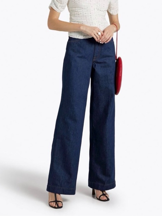 Frame Denim Denim - FRAME Le Italien Wide Leg Jeans in Color Rinse Wash, High Rise Dark Denim, 26